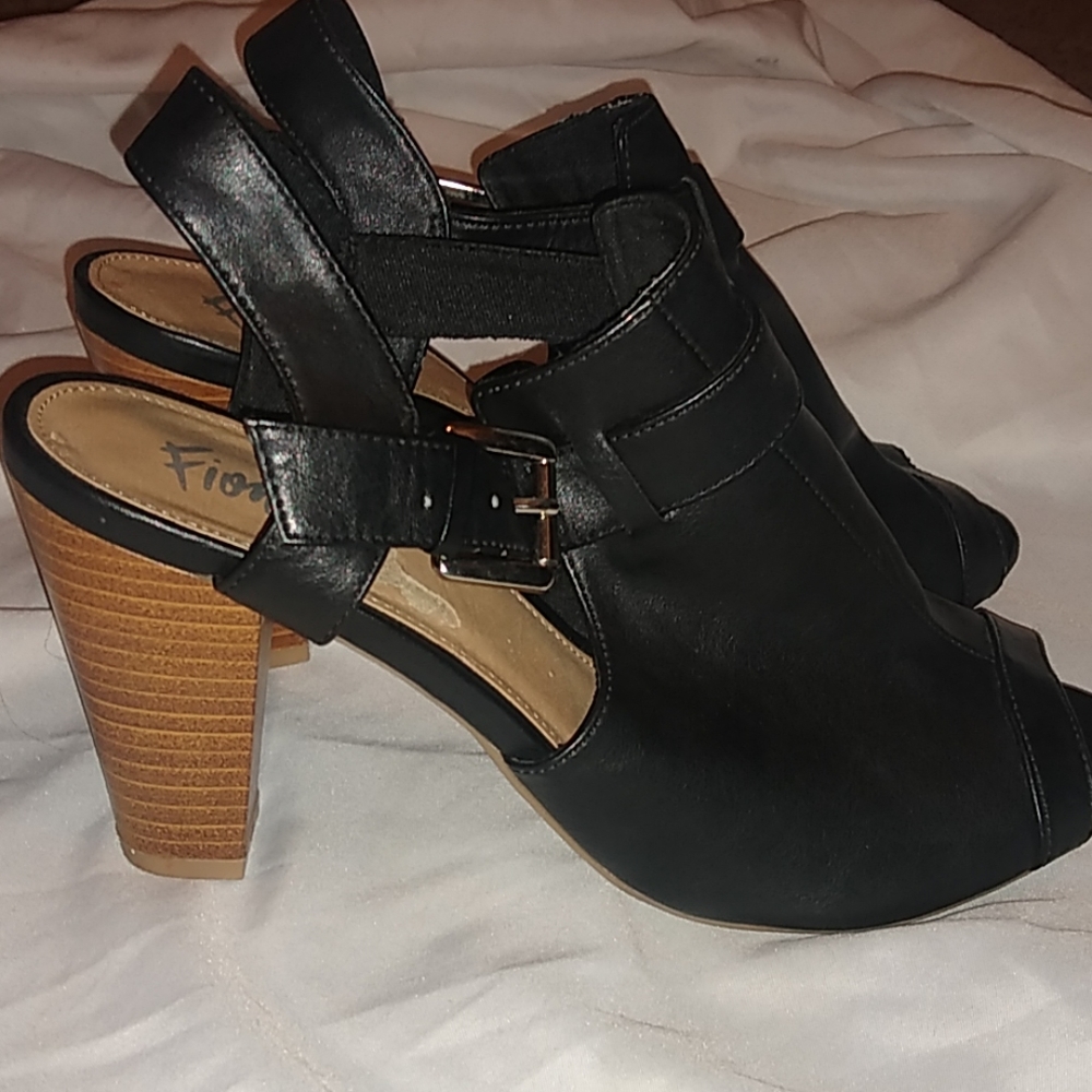 Black Leather Peep Toe Heel